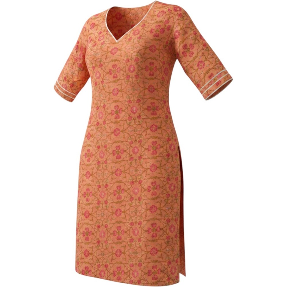 Libas Floral Print Kurta Peach Pink Silver Trim Tunic Indian Wear XL